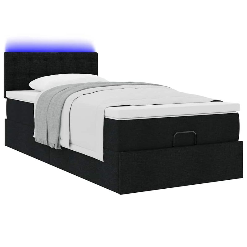 Casa si Gradina - Mobilier - Paturi si accesorii - Paturi - Pat otoman cu saltea negru 100x200 cm stofa, model nasturi - Infinity.ro