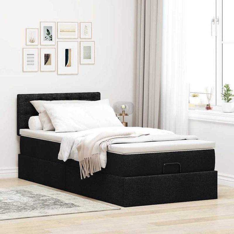 Casa si Gradina - Mobilier - Paturi si accesorii - Paturi - Pat otoman cu saltea negru 100x200 cm stofa, model nasturi - Infinity.ro