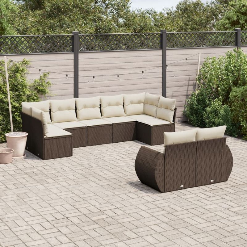 Casa si Gradina - Gradina si terasa - Mobilier exterior - Canapele si fotolii gradina - Set canapele de gradina cu perne, 9 piese, maro, poliratan - Infinity.ro