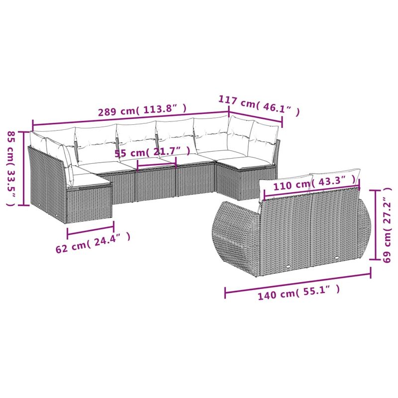 Casa si Gradina - Gradina si terasa - Mobilier exterior - Canapele si fotolii gradina - Set canapele de gradina cu perne, 9 piese, maro, poliratan - Infinity.ro