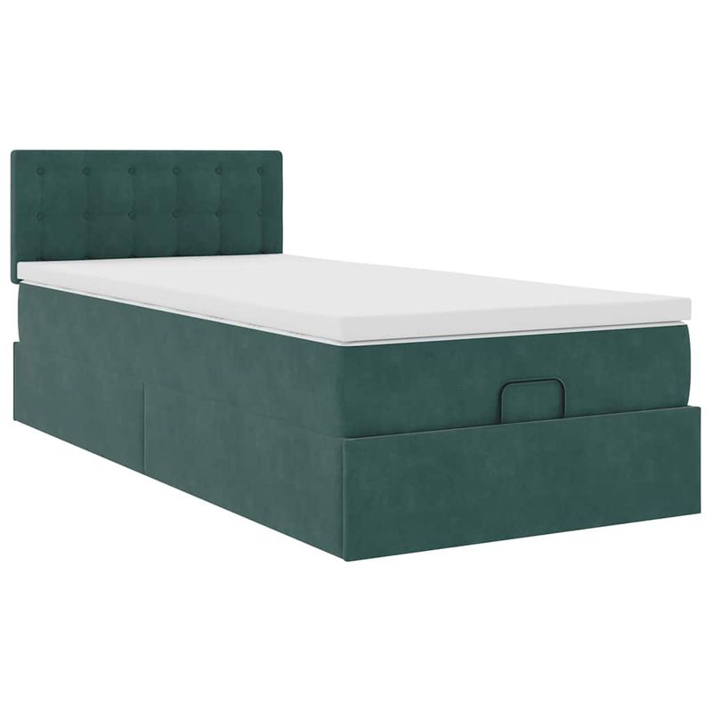 Casa si Gradina - Mobilier - Paturi si accesorii - Paturi - Cadru de pat otoman cu saltea verde inchis 100x200cm catifea - Infinity.ro