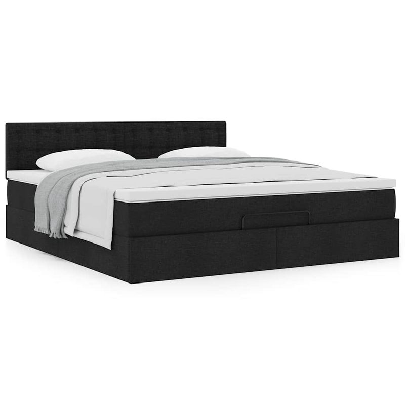 Casa si Gradina - Mobilier - Paturi si accesorii - Paturi - Cadru de pat otoman cu saltea tesatura neagra 160x200cm - Infinity.ro