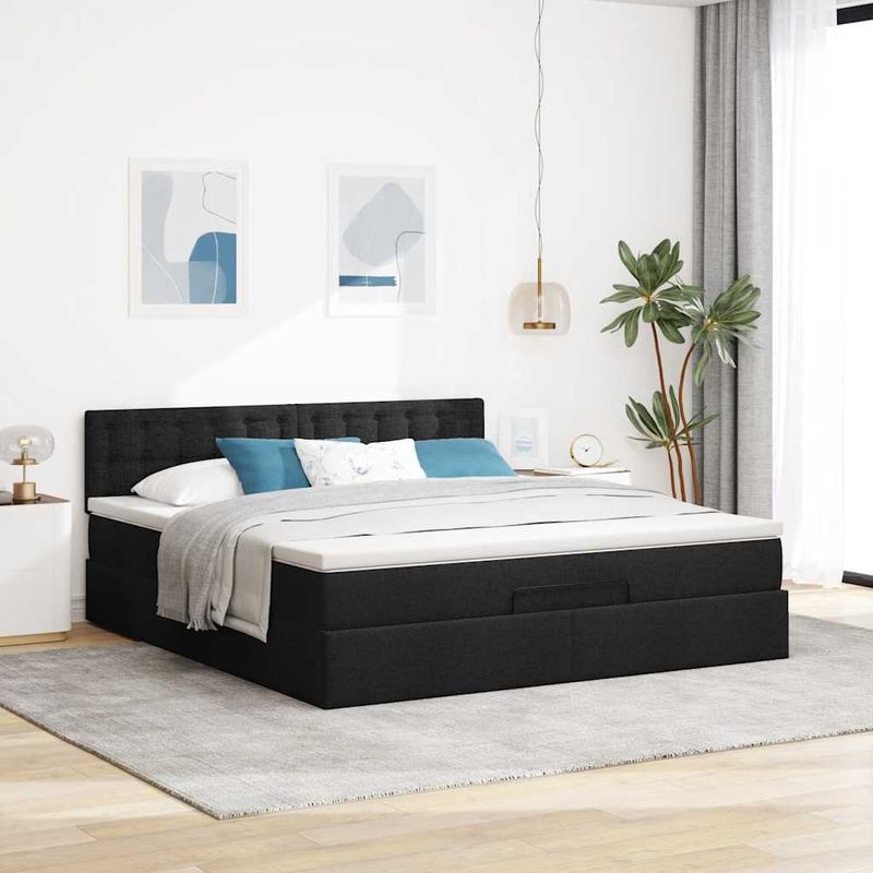 Casa si Gradina - Mobilier - Paturi si accesorii - Paturi - Cadru de pat otoman cu saltea tesatura neagra 160x200cm - Infinity.ro