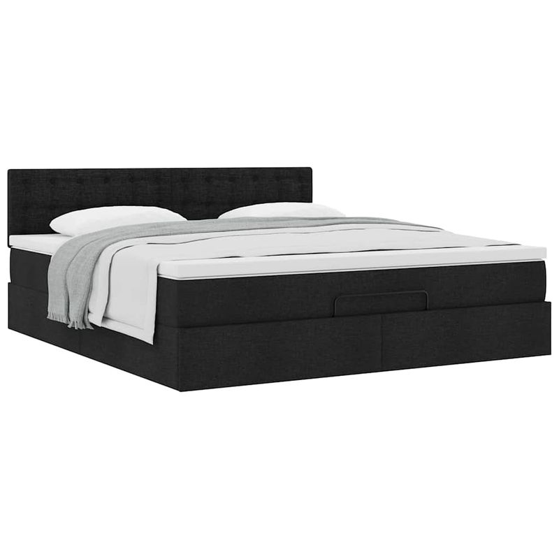 Casa si Gradina - Mobilier - Paturi si accesorii - Paturi - Cadru de pat otoman cu saltea tesatura neagra 160x200cm - Infinity.ro