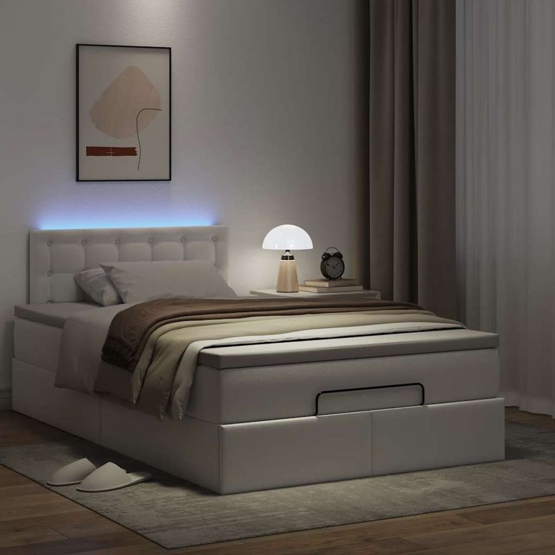 Casa si Gradina - Mobilier - Paturi si accesorii - Paturi - Cadru pat otoman cu saltea alb pur 120x190cm piele artificiala - Infinity.ro