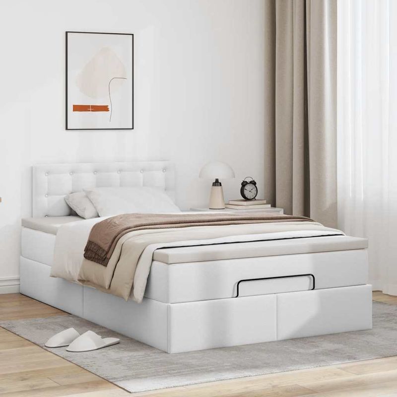 Casa si Gradina - Mobilier - Paturi si accesorii - Paturi - Cadru pat otoman cu saltea alb pur 120x190cm piele artificiala - Infinity.ro