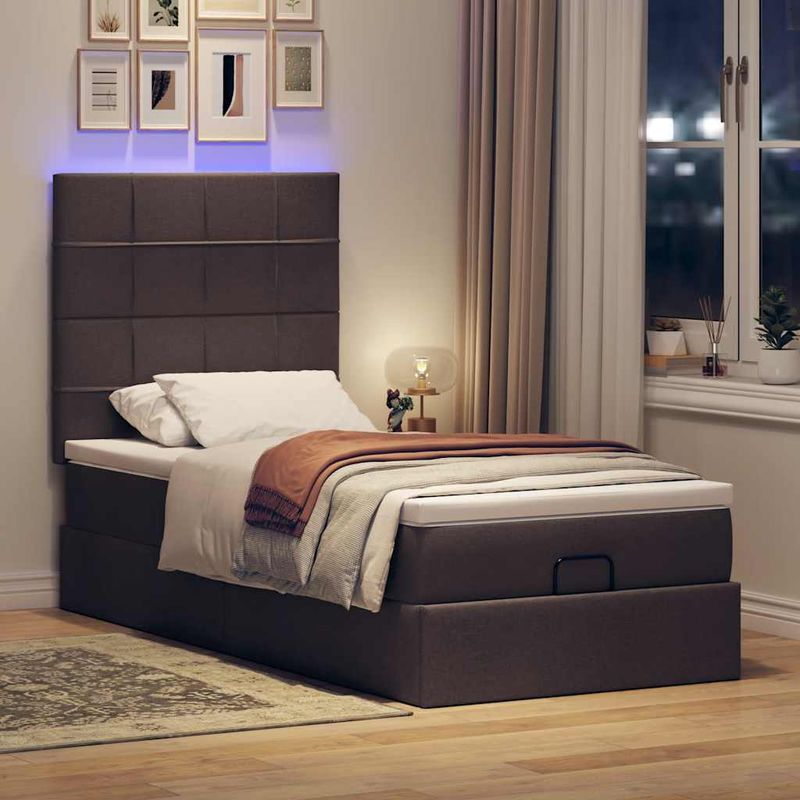 Casa si Gradina - Mobilier - Paturi si accesorii - Paturi - Cadru de pat otoman cu saltea tesatura maro inchis 100x200 cm - Infinity.ro