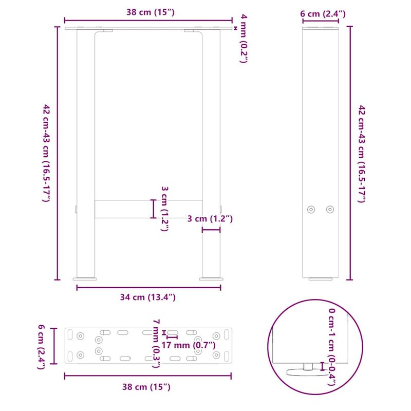Casa si Gradina - Mobilier - Feronerie si accesorii mobila - Picioare masuta de cafea Negru 2 buc 38x(42-43) cm Otel - Infinity.ro