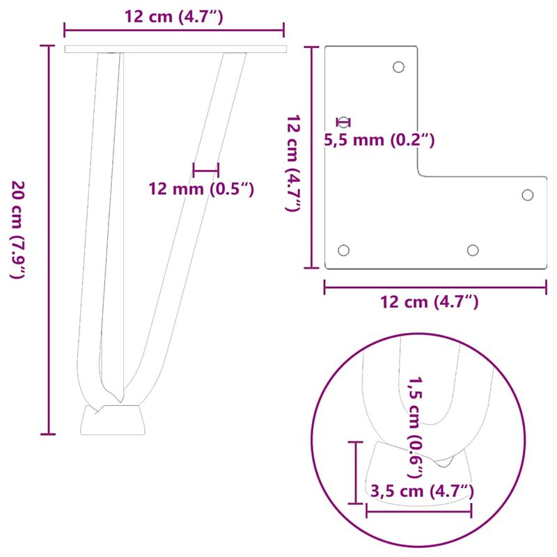 Casa si Gradina - Mobilier - Feronerie si accesorii mobila - Picioare de masa in ac de par 4 buc Otel solid alb 20 cm, model 3 rods - Infinity.ro