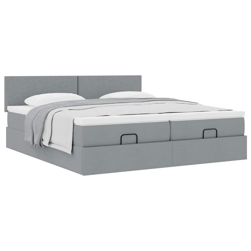Casa si Gradina - Mobilier - Paturi si accesorii - Paturi - Cadru de pat otoman cu saltele tesatura gri deschis 200x200cm - Infinity.ro