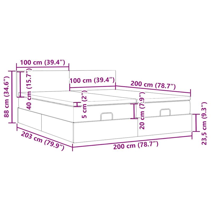 Casa si Gradina - Mobilier - Paturi si accesorii - Paturi - Cadru de pat otoman cu saltele tesatura gri deschis 200x200cm - Infinity.ro