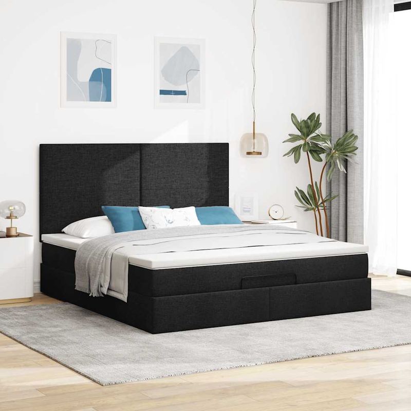 Casa si Gradina - Mobilier - Paturi si accesorii - Paturi - Cadru de pat otoman cu saltea tesatura neagra 180x200cm - Infinity.ro