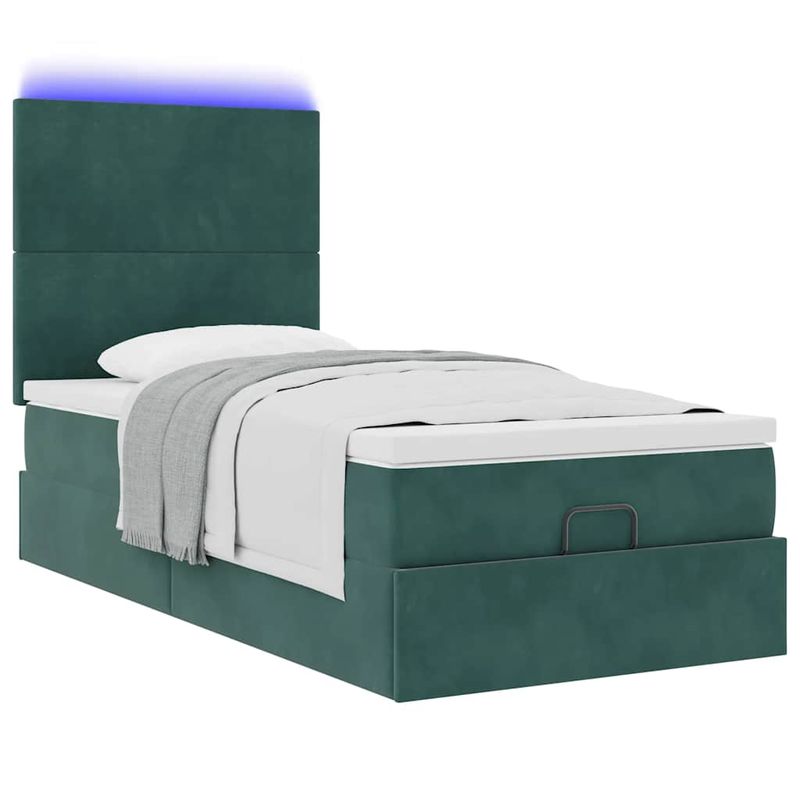 Casa si Gradina - Mobilier - Paturi si accesorii - Paturi - Cadru de pat otoman cu saltele, catifea verde inchis 80x200cm - Infinity.ro