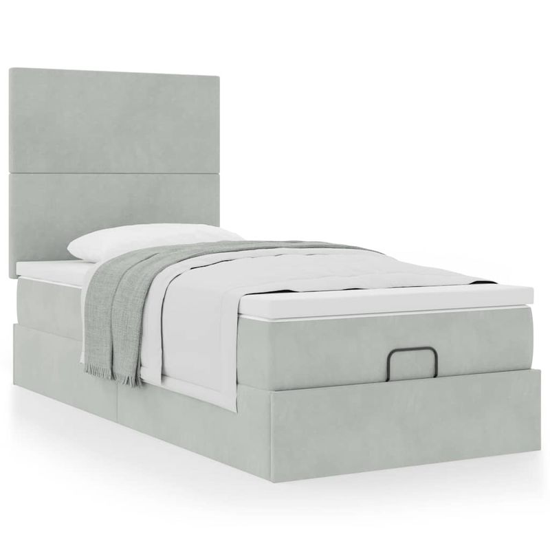 Casa si Gradina - Mobilier - Paturi si accesorii - Paturi - Cadru de pat otoman cu saltele Gri deschis 90x200cm catifea - Infinity.ro