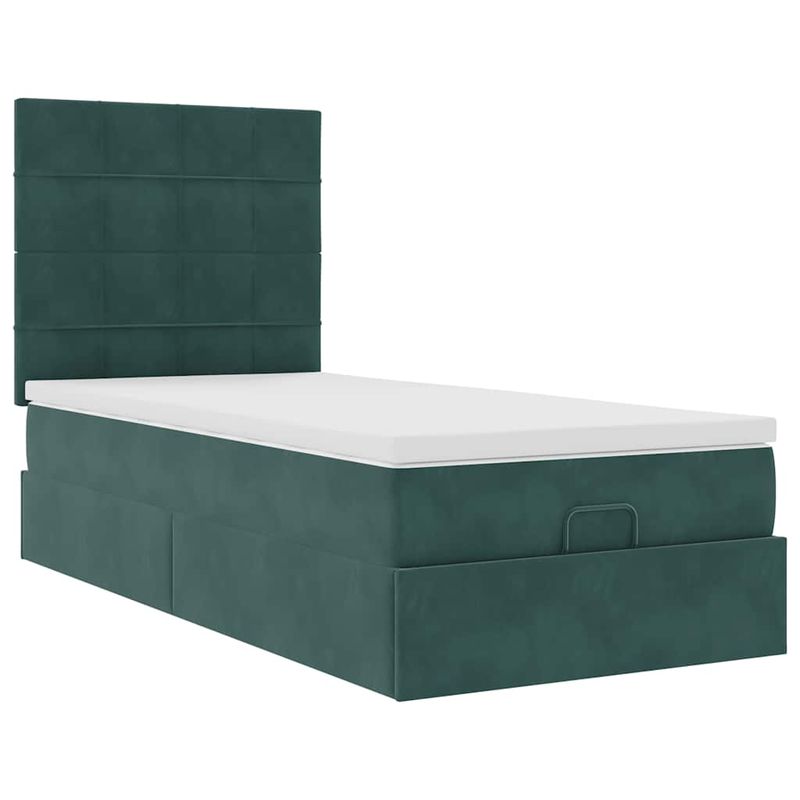 Casa si Gradina - Mobilier - Paturi si accesorii - Paturi - Cadru de pat otoman cu saltele, catifea verde inchis 90x190cm - Infinity.ro