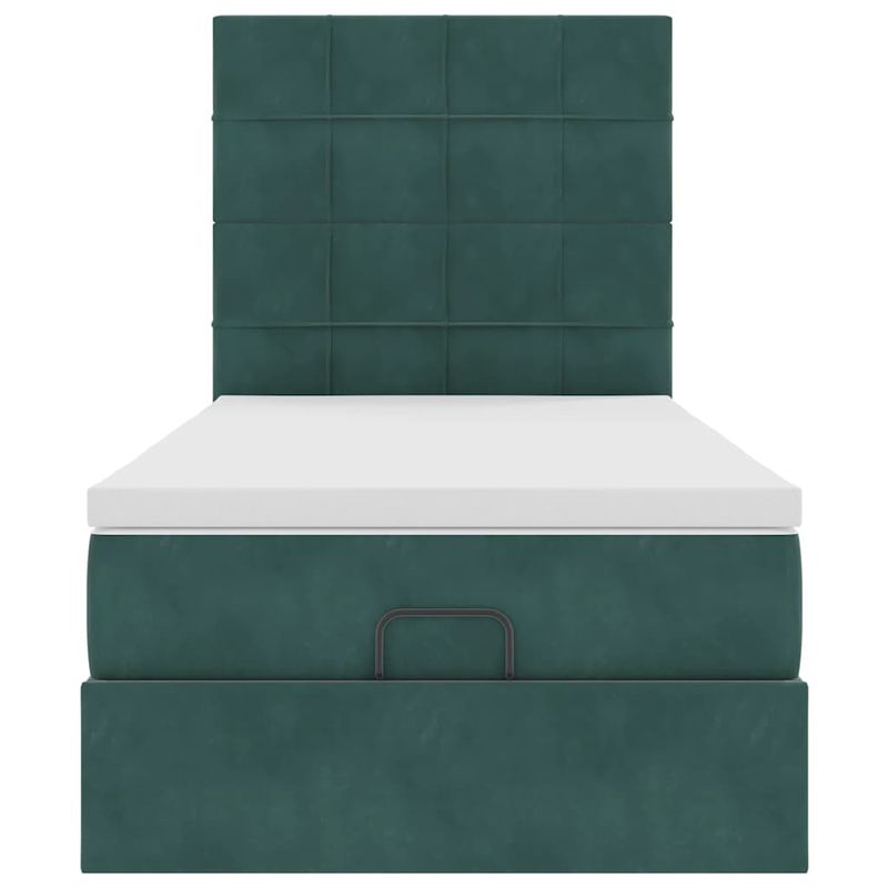 Casa si Gradina - Mobilier - Paturi si accesorii - Paturi - Cadru de pat otoman cu saltele, catifea verde inchis 90x190cm - Infinity.ro