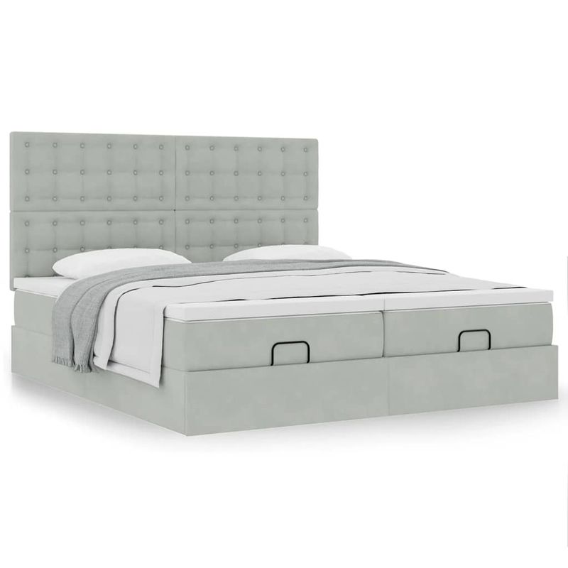 Casa si Gradina - Mobilier - Paturi si accesorii - Paturi - Cadru de pat otoman cu saltele Gri deschis 200x200cm catifea - Infinity.ro