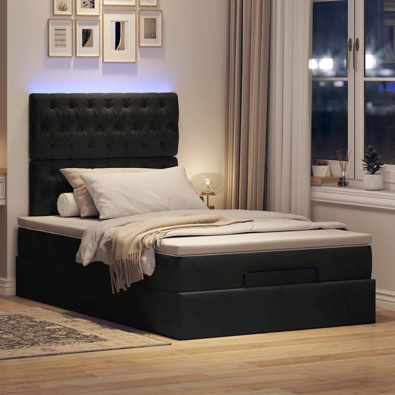 Casa si Gradina - Mobilier - Paturi si accesorii - Paturi - Cadru de pat otoman cu saltele, catifea neagra 120x190cm - Infinity.ro