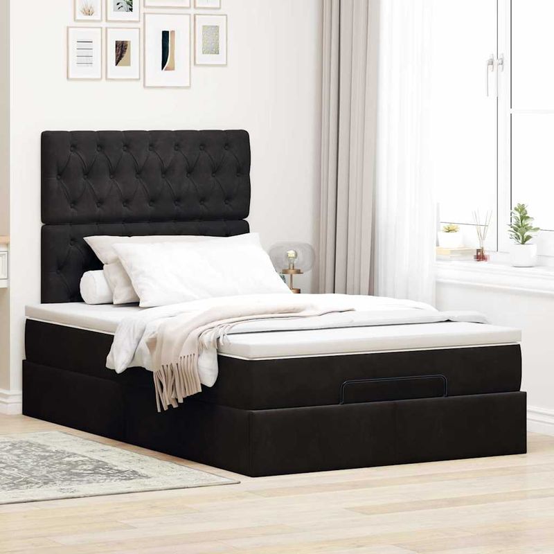 Casa si Gradina - Mobilier - Paturi si accesorii - Paturi - Cadru de pat otoman cu saltele, catifea neagra 120x190cm - Infinity.ro