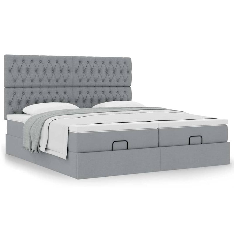Casa si Gradina - Mobilier - Paturi si accesorii - Paturi - Cadru de pat otoman cu saltele Gri deschis 160x200cm Material - Infinity.ro