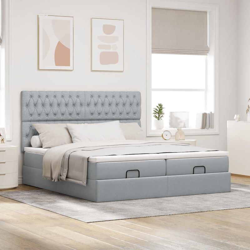 Casa si Gradina - Mobilier - Paturi si accesorii - Paturi - Cadru de pat otoman cu saltele Gri deschis 160x200cm Material - Infinity.ro