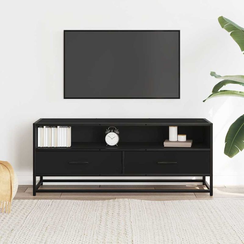 Casa si Gradina - Mobilier - Comode si corpuri - Comode - Dulap TV, negru, 100x34,5x40 cm, lemn prelucrat si metal - Infinity.ro