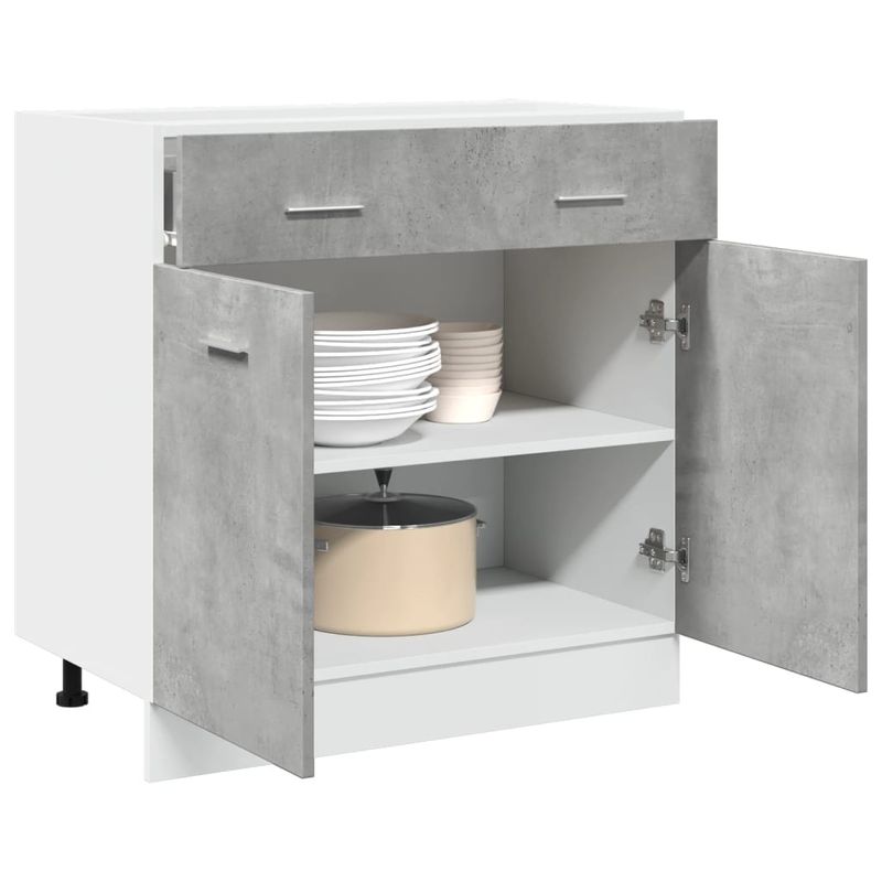 Casa si Gradina - Mobilier - Comode si corpuri - Corpuri bucatarie - Dulap inferior cu sertar, gri beton, 80 x 46 x 81,5 cm, PAL - Infinity.ro
