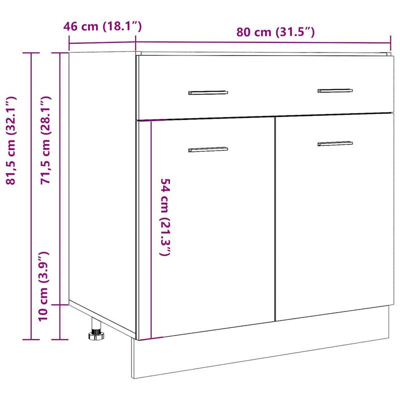 Casa si Gradina - Mobilier - Comode si corpuri - Corpuri bucatarie - Dulap inferior cu sertar, gri beton, 80 x 46 x 81,5 cm, PAL - Infinity.ro