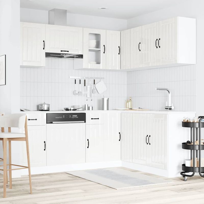 Casa si Gradina - Mobilier - Comode si corpuri - Corpuri bucatarie - Set dulap de bucatarie 11 piese „Kalmar” alb lucios Lemn - Infinity.ro