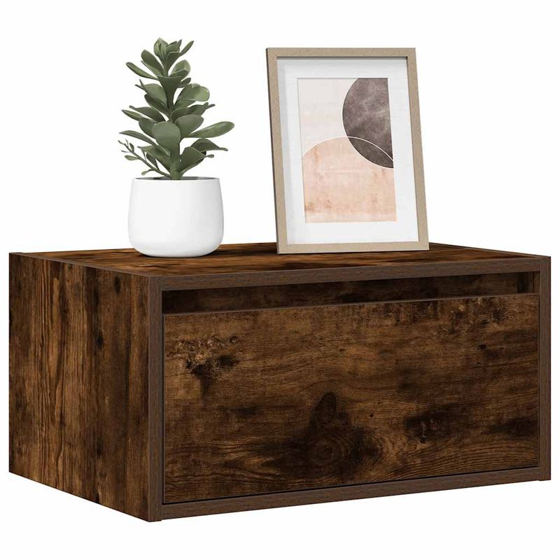 Casa si Gradina - Mobilier - Comode si corpuri - Noptiere - Noptiera montata pe perete cu lumini LED, stejar fumuriu - Infinity.ro