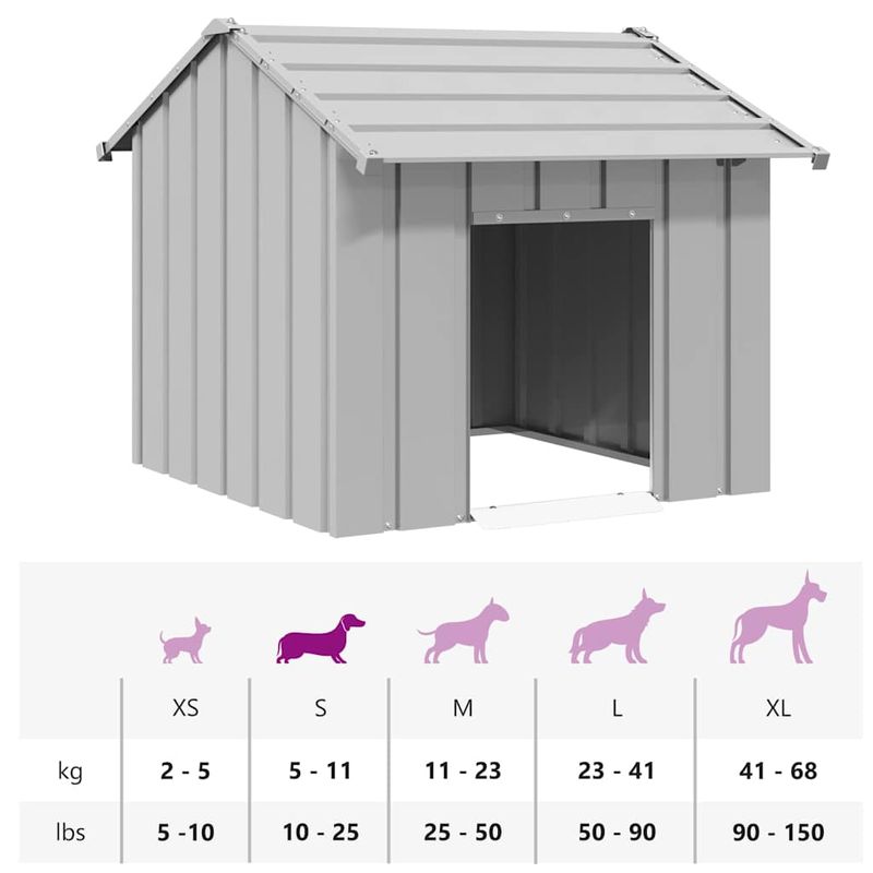 Petshop - Accesorii petshop - Culcusuri si custi - Custi interior si exterior - Casa pentru caini cu acoperis 85x107x81 cm otel galvanizat, gri - Infinity.ro