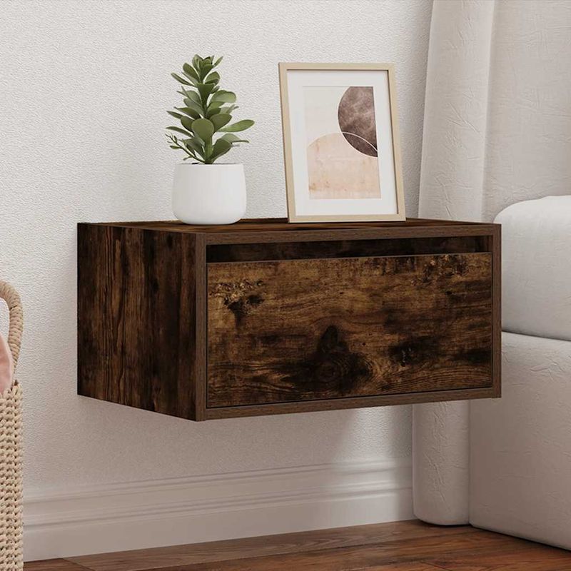 Casa si Gradina - Mobilier - Comode si corpuri - Noptiere - Noptiera montata pe perete cu lumini LED, stejar fumuriu - Infinity.ro