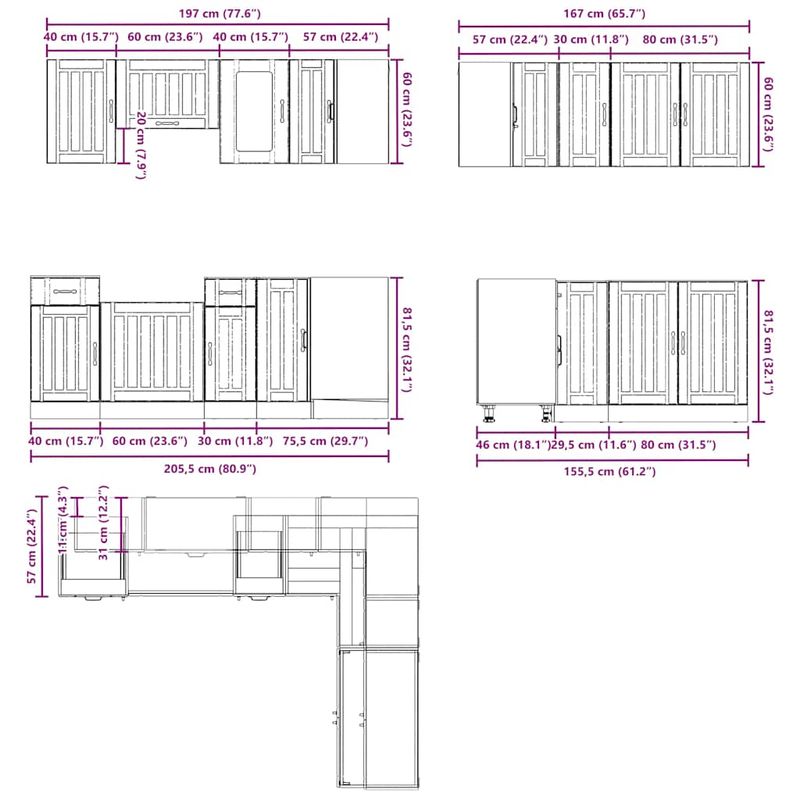 Casa si Gradina - Mobilier - Comode si corpuri - Corpuri bucatarie - Set dulap de bucatarie 11 piese „Kalmar” alb lucios Lemn - Infinity.ro
