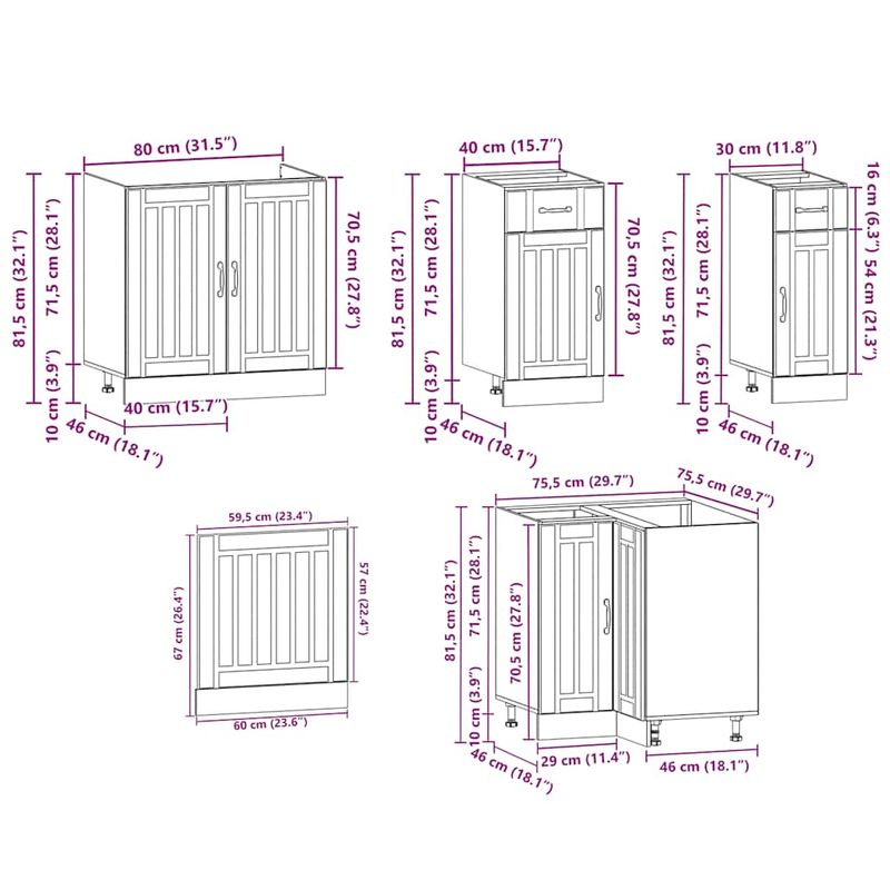 Casa si Gradina - Mobilier - Comode si corpuri - Corpuri bucatarie - Set dulap de bucatarie 11 piese „Kalmar” alb lucios Lemn - Infinity.ro