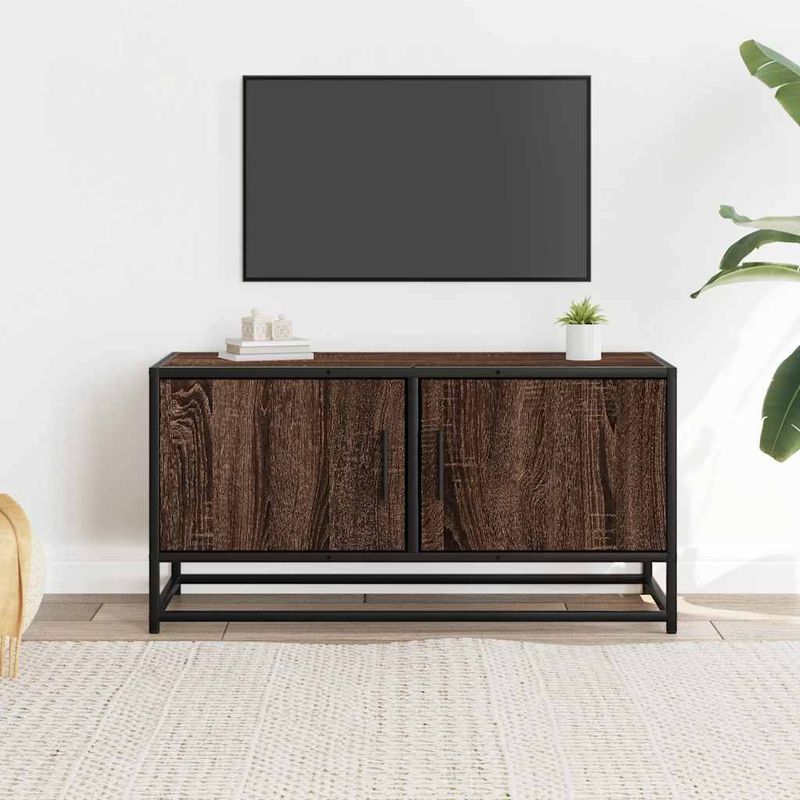 Casa si Gradina - Mobilier - Comode si corpuri - Comode - Dulap TV, stejar maro, 80x34,5x40 cm, lemn prelucrat si metal - Infinity.ro