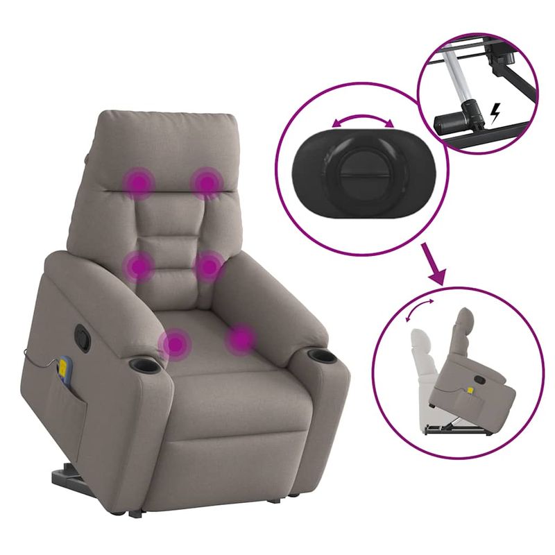 Ingrijire personala si Cosmetice - Sanatate si wellness - Articole wellness - Fotolii de masaj - Fotoliu rabatabil de masaj cu ridicare, gri taupe, textil - Infinity.ro