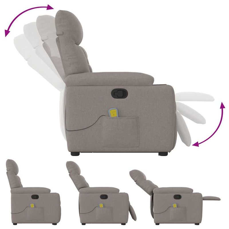 Ingrijire personala si Cosmetice - Sanatate si wellness - Articole wellness - Fotolii de masaj - Fotoliu rabatabil de masaj cu ridicare, gri taupe, textil - Infinity.ro