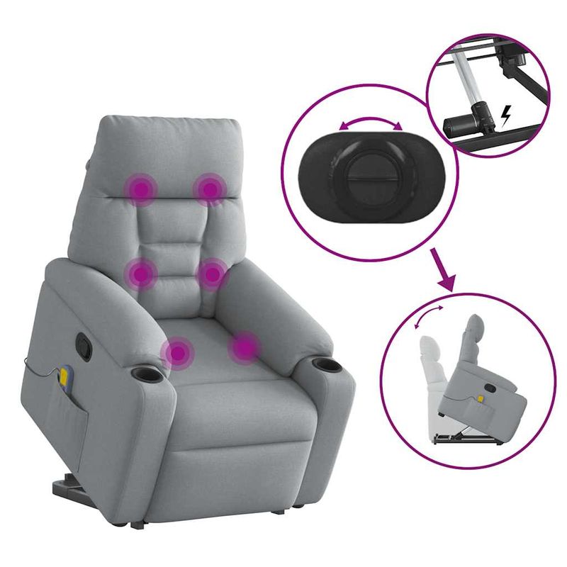 Ingrijire personala si Cosmetice - Sanatate si wellness - Articole wellness - Fotolii de masaj - Fotoliu de masaj rabatabil cu ridicare, gri deschis, textil - Infinity.ro