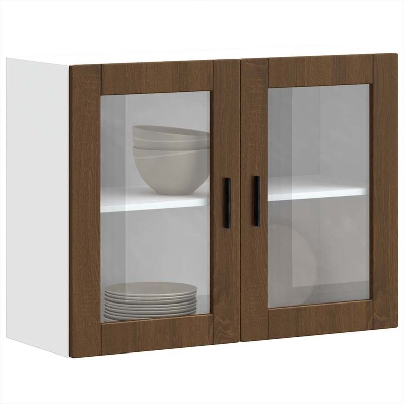 Casa si Gradina - Mobilier - Comode si corpuri - Corpuri bucatarie - Dulap de bucatarie cu usa din sticla din stejar maro „Porto”., mărime 80x31x60 cm, model 1x dulap de perete din sticlă (2 uși) - Infinity.ro