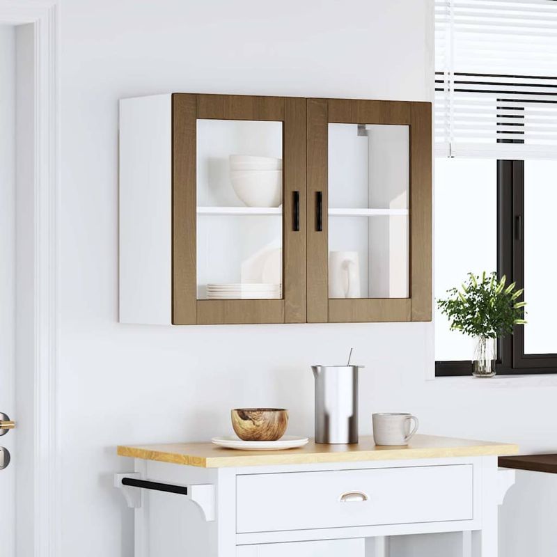 Casa si Gradina - Mobilier - Comode si corpuri - Corpuri bucatarie - Dulap de bucatarie cu usa din sticla din stejar maro „Porto”., mărime 80x31x60 cm, model 1x dulap de perete din sticlă (2 uși) - Infinity.ro