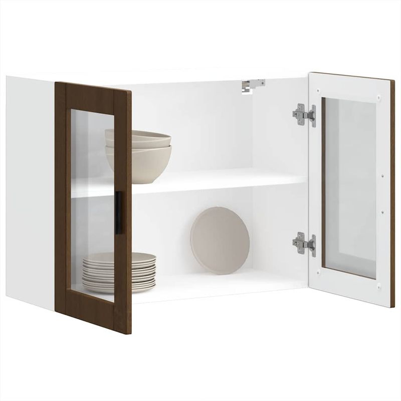 Casa si Gradina - Mobilier - Comode si corpuri - Corpuri bucatarie - Dulap de bucatarie cu usa din sticla din stejar maro „Porto”., mărime 80x31x60 cm, model 1x dulap de perete din sticlă (2 uși) - Infinity.ro