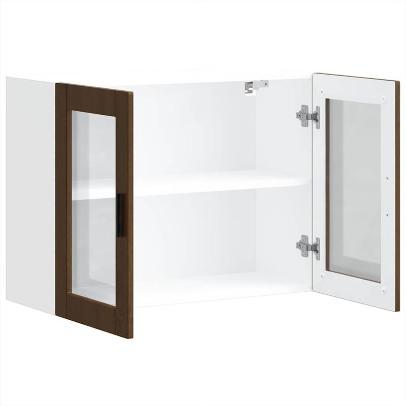 Casa si Gradina - Mobilier - Comode si corpuri - Corpuri bucatarie - Dulap de bucatarie cu usa din sticla din stejar maro „Porto”., mărime 80x31x60 cm, model 1x dulap de perete din sticlă (2 uși) - Infinity.ro