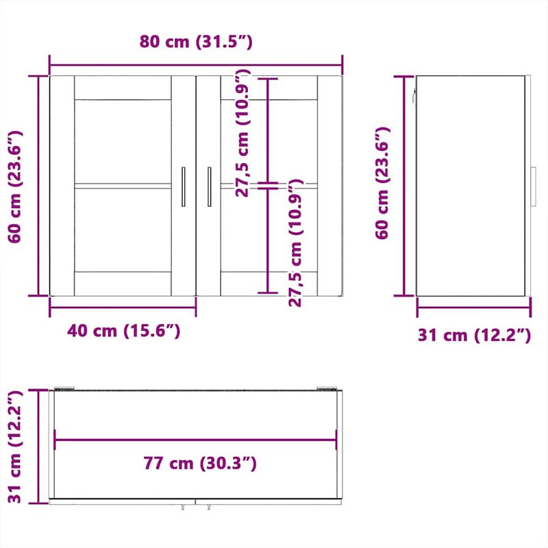 Casa si Gradina - Mobilier - Comode si corpuri - Corpuri bucatarie - Dulap de bucatarie cu usa din sticla din stejar maro „Porto”., mărime 80x31x60 cm, model 1x dulap de perete din sticlă (2 uși) - Infinity.ro