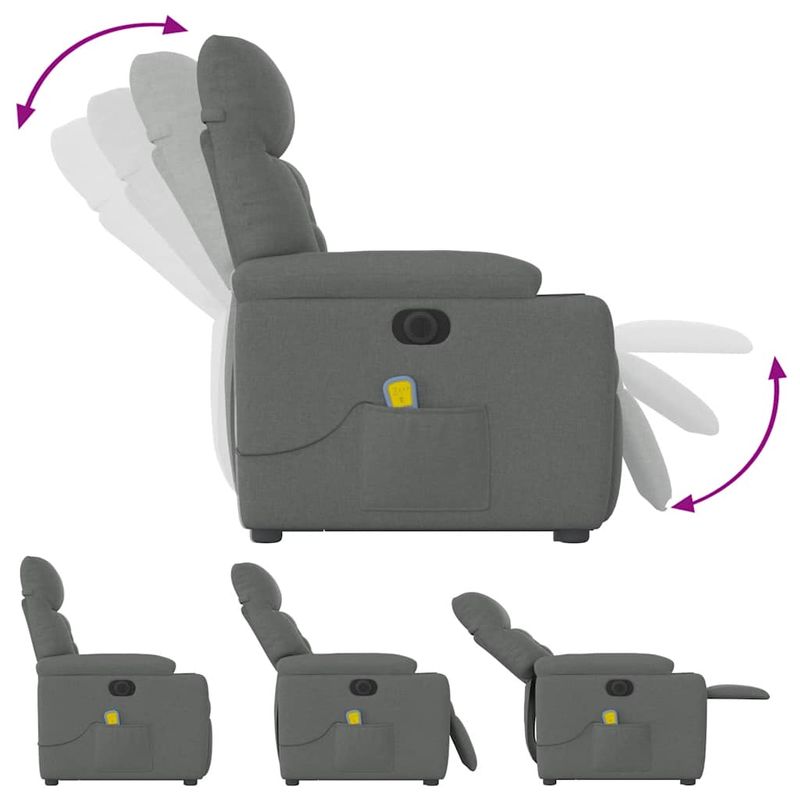 Ingrijire personala si Cosmetice - Sanatate si wellness - Articole wellness - Fotolii de masaj - Fotoliu electric masaj rabatabil cu ridicare, gri inchis textil - Infinity.ro