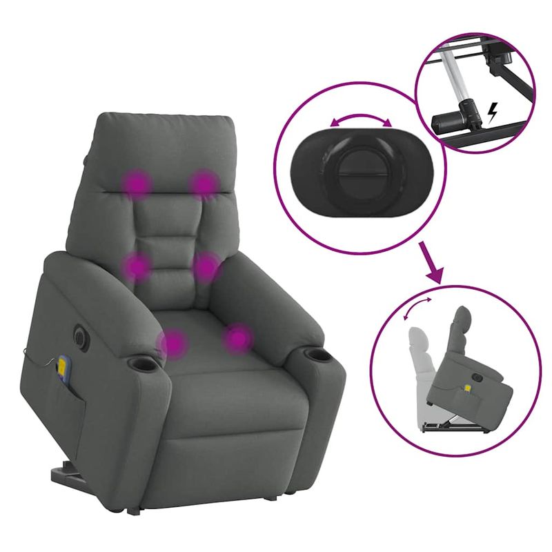 Ingrijire personala si Cosmetice - Sanatate si wellness - Articole wellness - Fotolii de masaj - Fotoliu electric masaj rabatabil cu ridicare, gri inchis textil - Infinity.ro