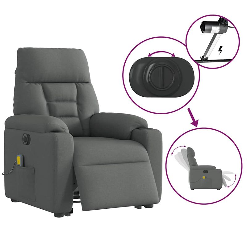 Ingrijire personala si Cosmetice - Sanatate si wellness - Articole wellness - Fotolii de masaj - Fotoliu electric masaj rabatabil cu ridicare, gri inchis textil - Infinity.ro