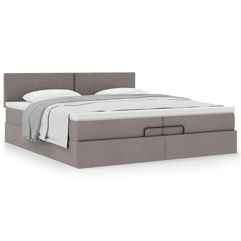 Casa si Gradina - Mobilier - Paturi si accesorii - Paturi - Cadru de pat otoman cu saltea Taupe 200x200 cm Material, model design simplu - Infinity.ro