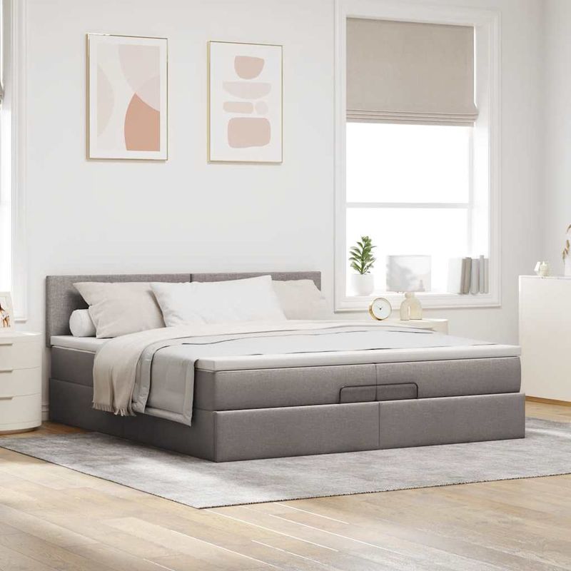Casa si Gradina - Mobilier - Paturi si accesorii - Paturi - Cadru de pat otoman cu saltea Taupe 200x200 cm Material, model design simplu - Infinity.ro