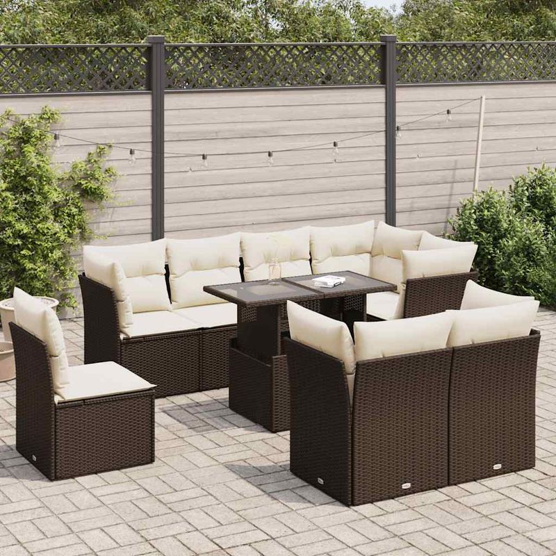 Casa si Gradina - Gradina si terasa - Mobilier exterior - Seturi mobila gradina - Set canapele de gradina cu perne, 9 piese, maro, poliratan - Infinity.ro