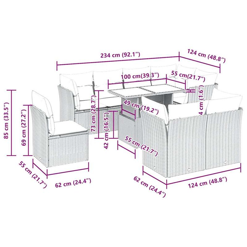 Casa si Gradina - Gradina si terasa - Mobilier exterior - Seturi mobila gradina - Set canapele de gradina cu perne, 9 piese, maro, poliratan - Infinity.ro